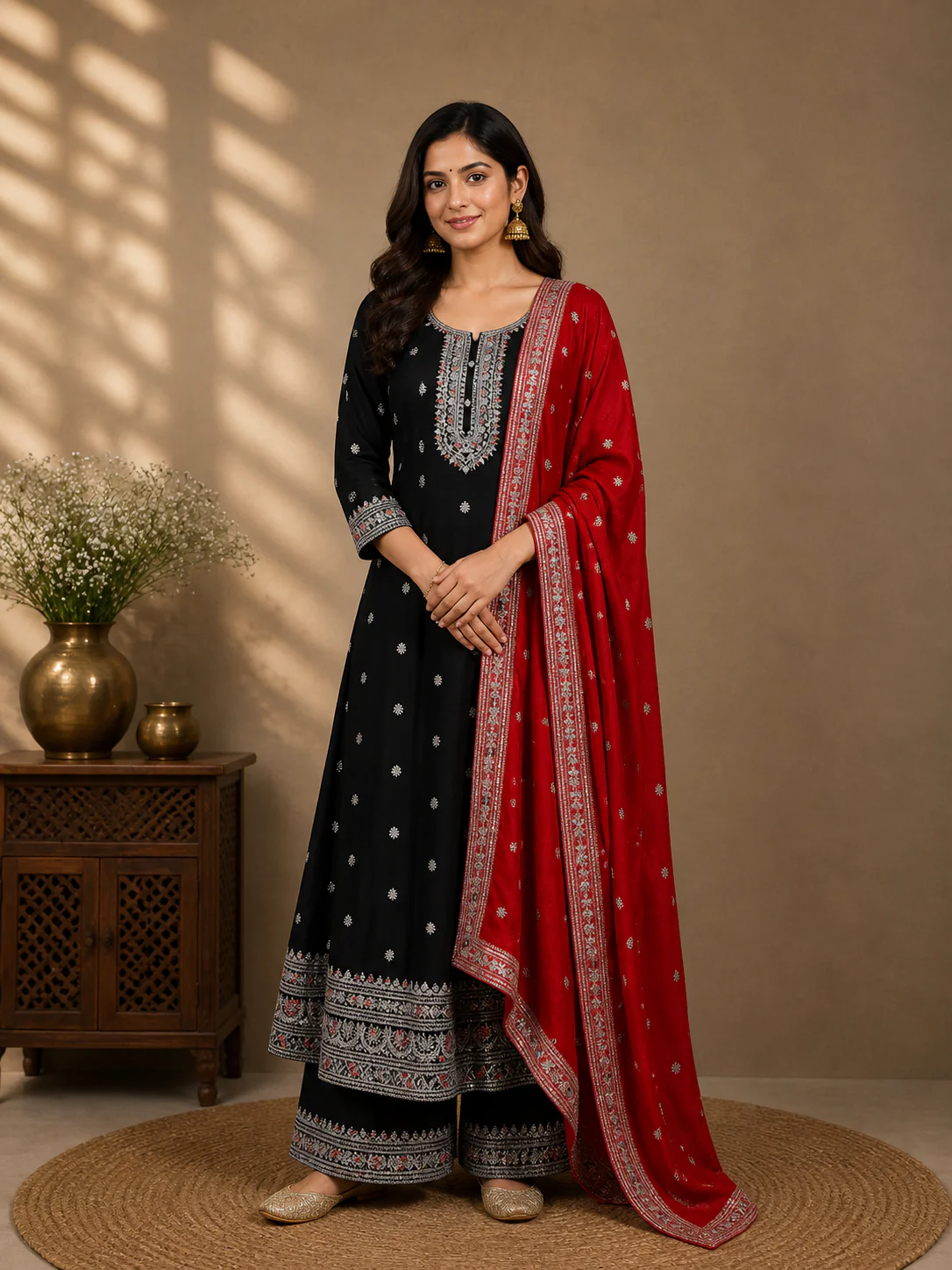 Black Floral Designed Georgette Salwar Suit